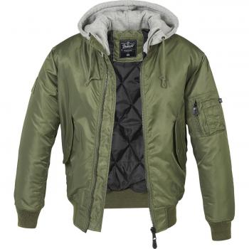 Brandit MA1 Sweat Hooded Bomber Jacket, Olive, XXL