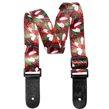 Stagg Terylene Ukulele Strap - Red Floral Design