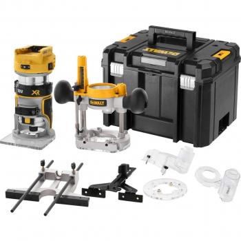 DeWalt DCW604NT 18V XR Brushless Cordless Router Combination Kit with Plunge and Fixed Bases, Edge Guide, Dust Extraction Adapter, Accessories, Mounting Wrench, Tstak VI Case (Battery/Charger