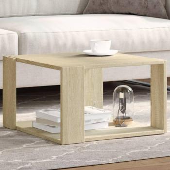 Mesa de centro de madera de ingeniería 51,5x51,5x30 cm en Blanco, Negro y Roble Sonoma - Mesita de salón o comedor auxiliar