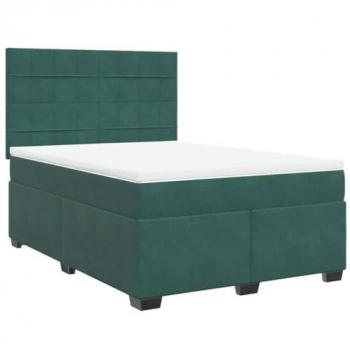 Cama Box Spring con Colchón de Terciopelo Verde Oscuro 160x200 cm