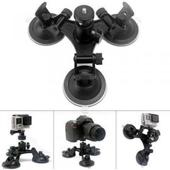 Fantaseal® Trip-Cup Ventosa 360° Giratoria con Cabeza de Bola Ventosa para Coche de Gopro Ventosa Triple para Cámaras Nikon / Canon / Pentax / Sony y GoPro Session Hero 4 / 3+ / 3, SJCAM, Garmin Virb, Xiaoyi