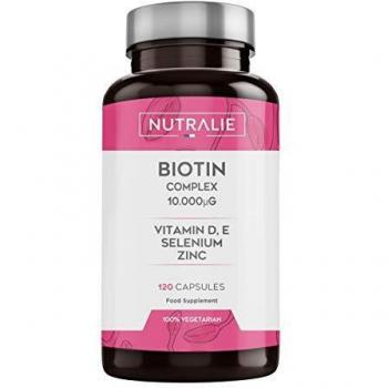 Nutralie Biotin Complex con Vitamina D y E, 10000 mcg para Pelo, Piel y Uñas, 120 Cápsulas