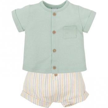 Conjunto de bebé niño a rayas en algodón premium con camiseta abotonada y short