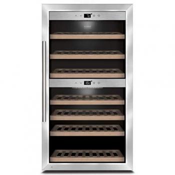 Vinoteca Caso WineMaster 66 - Enfriador de vino para 66 botellas, 2 zonas ajustables de 5-20°C, con pantalla táctil, iluminación LED y vidrio con filtro UV