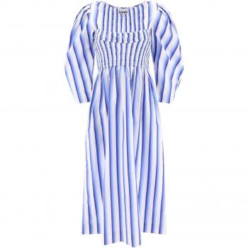 Ganni Women's Striped Smock Dress in Light Blue | Midi Dress | Size 36 | F9125695