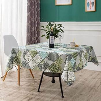 DALINA TEXTIL Mantel de Mesa Antimanchas Rectangular de Estampado Cuadros Pétalos Tejido Impermeable