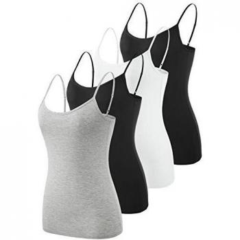 Vislivin Camiseta sin Mangas con Tirantes Finos Ajustables con Camisola sólida básica para Mujer Negro/Blanco/Negro/Gris L