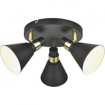 Lámpara de techo industrial y retro Biagio Matt negro, dorado - Italux Biagio, empotrada, Negro Mate, Dorado 3 luces con Pantalla blanca, E14