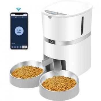 2.4G WiFi Comedero Automático para Gatos y Perros & Múltiples Mascotas,Dispensador de Comida con Control Remoto de Aplicación ,10s grabación de Voz,Programable Tiempo de la Comida y Porciones