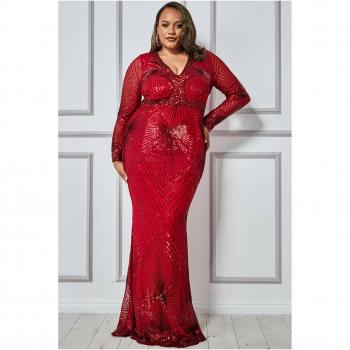 Goddiva Plus Starburst Sequin Maxi Dress - Red