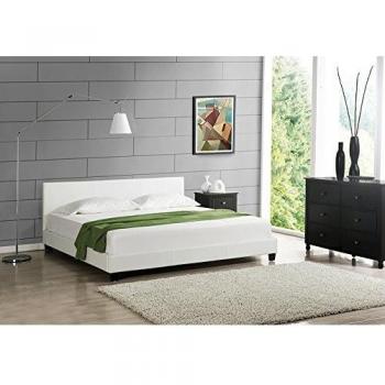 Cama de Matrimonio Elegante Tapizada en Piel Sintética 160x200cm Blanca Corium