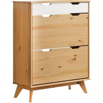 Zapatero Borneo de Madera de Pino 101x33x80cm, 2 Compartimentos, 1 Cajón, Capacidad hasta 45Kg, Certificación FSC