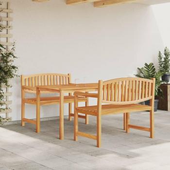Juego de comedor de jardín 3 piezas de teca de madera maciza marrón