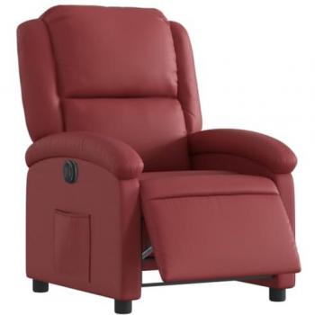 Sillón Reclinable Eléctrico de Cuero Sintético Rojo Tinto con Respaldo y Reposabrazos