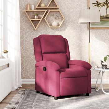 Sillón reclinable de terciopelo rojo tinto con respaldo y reposabrazos, ideal para televisión y descanso, perfecto para salón hogar