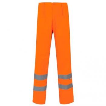 Pantalón multibolsillos de alta visibilidad serie 160, color Naranja Flúor, tallas grandes, con cintas reflectantes en el bajo