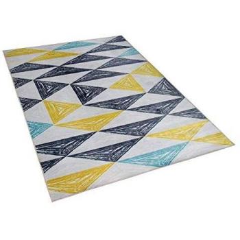 Alfombra Geométrica Multicolor 160 x 230 cm Kalen - Pelo Corto Gris, Amarillo y Verde Menta