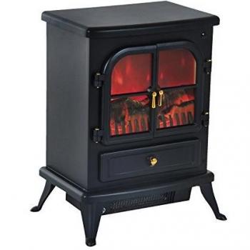 HOMCOM Chimenea Eléctrica de Pie Movible y Decorativo Calefactor Estufa 950/1850W Llama LED con Remoto Control Termostato Temporizador 42.5x28x54cm