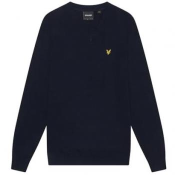 Lyle & Scott Cotton Merino Mens V-Neck Jumper - Dark Navy - Size Medium