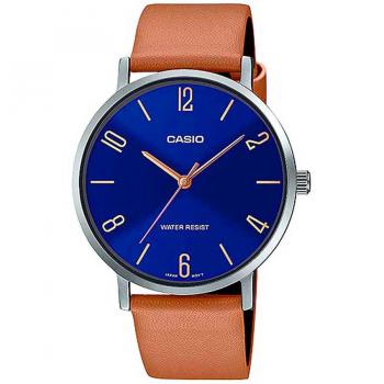 Reloj de pulsera CASIO MTP-VT01L-2B2UDF con Esfera Azul Oscuro y Correa de Piel Marrón Claro