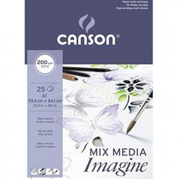 Canson Imagine, Bloc encolado, A1, 25 hojas, Grano Fino 200 g