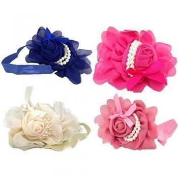 Royal Blue, Dark Pink, Tango Pink & Ivory Pack of 4 Baby Girl Children Headband hair band