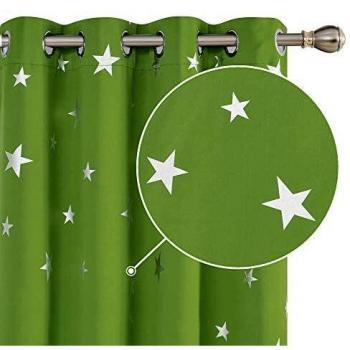 Deconovo Cortinas de Salón Modernas Aislantes Térmicas Estilo Moderno Elegante para Sala Infantiles Estrella Plateada 117 x 183 cm Verde
