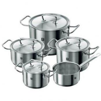 Juego de ollas Twin Classic de 5 piezas, acero inoxidable, apto para inducción