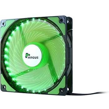 Ventilador LED Verde Inter-Tech de 120 mm con Efecto Espiral y Soportes de Goma, 1200 RPM, Conexión 3Pin/4Pin