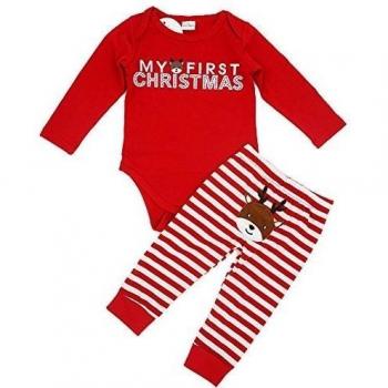 Bebone Bebé Niños Niñas Christma Navidad 2piezas Conjuntos Camiseta Manga Larga Pantalón Largo