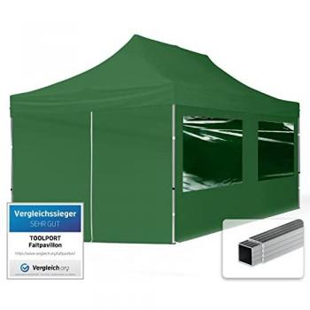 Carpa Plegable Toolport Gazebo 3x6m con laterales de aluminio, tela repelente al agua, ideal para jardines y eventos exteriores, color verde