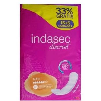 Indasec Discreet Maxi Compresas para Pérdidas Leves/Moderadas de Orina, Bolsa 20 Unidades
