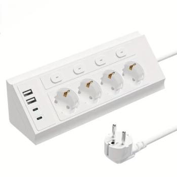 Regleta de Esquina 8 en 1 ORION91oficial® | 4 Interruptores | 2 Puertos USB-A | 2 Puertos USB-C | 4 Enchufes Schuko con Control Individual | Cable de