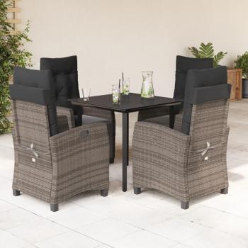 5-Piece Grey Poly Rattan Garden Dining Set with Cushions