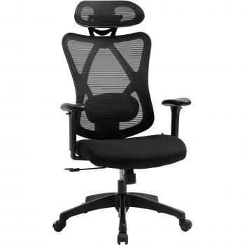 Vinsetto Silla de Oficina Ergonómica Giratoria con Reposabrazos 2D, Altura Regulable, Reposacabezas, Soporte Lumbar y Respaldo Alto en Malla Transpirable
