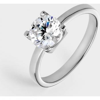 Anillo solitario Easy de plata con circonita blanca de 7 mm montada sobre cuatro garras