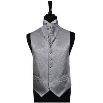 Plateada Para Hombre Desplazado Chaleco & A Juego Corbata - satén, Silver scroll, 100% satén, hombre, Plateado Volutas, 107 cm