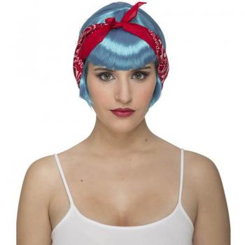 Peluca Pin-Up Azul con Pañuelo
