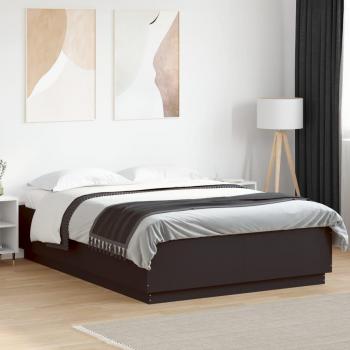 Cama de madera de múltiples capas negra 140x200 cm con luces LED