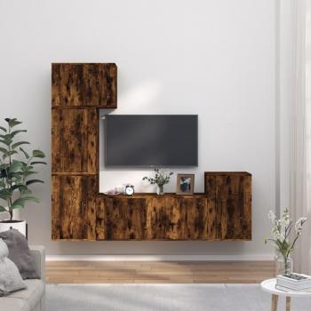 Set de muebles de TV 5 piezas madera contrachapada roble ahumado marrón