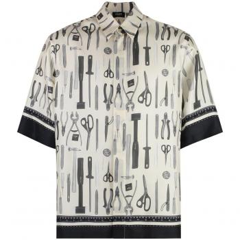 Fendi Men's Printed Silk Shirt in White | Size 39 | FS0966AR65 Color F1MTG