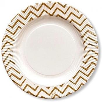 Platos Papel Rayas de.21 cm 8pz Chevron Gold