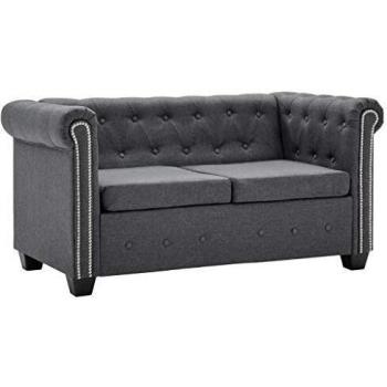 vidaXL Sofá Chesterfield 2 Plazas Tela Gris Oscuro Sillón Salón Comedor Casa