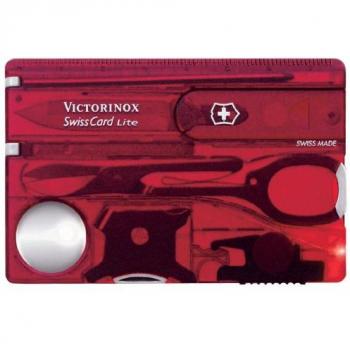 Victorinox Swiss Card Lite, Swiss Made Pocket Tool, 13 Functions, LED, Magnifier, Red Transparent