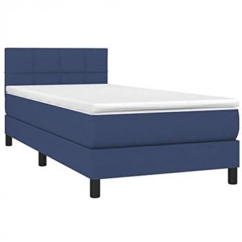 Cama Box Spring con Colchón y Luces LED, Tela Azul, 90x190 cm
