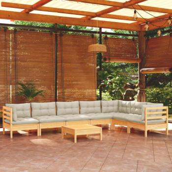 8-Piece Solid Pinewood Garden Lounge Set with Cream Cushions