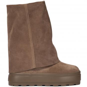 Casadei Women's Suede Double-Face Boots in Beige, Size 36, Model 2S336Y0801RENNA3121, Flat Ankle Boots in Camel, Winter Boots in Taupe Suede with Folded Edge