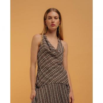 Blusa Niza Sin Mangas Escote Drapeado Viscosa Estampada Líneas