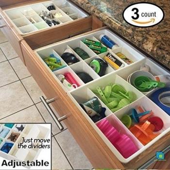 Divisores de Gavetas Ajustables de Uncluttered Designs para almacenamiento y organización de Gavetas de Utilidad en Cocina